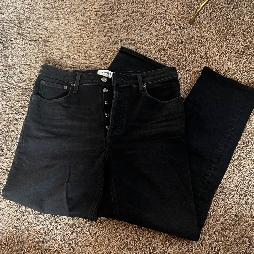 Agolde Los Angeles Black 90s High-Waisted Button Fly Jeans 27 straight leg dark